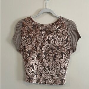 Vintage Komarov Textured Popcorn Top Bubble Brown Tan Y2k M Sheer 90s Abstract